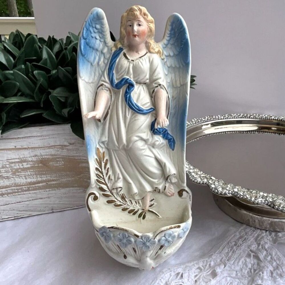 Porcelain Angel Holy Water Font French or German Rare Catholic Holy Water